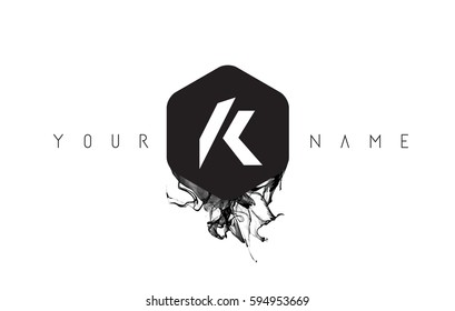 K Black Ink Letter Logo Design with Rounded Hexagon Vector. 