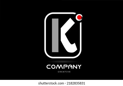 K black white alphabet letter logo icon design with japanese style lettering and red dot. Creative template for company and business 