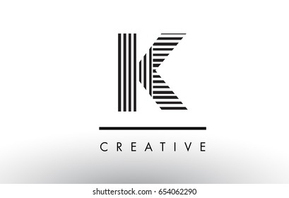 K Black and White Letter Logo Design with Vertical and Horizontal Lines.