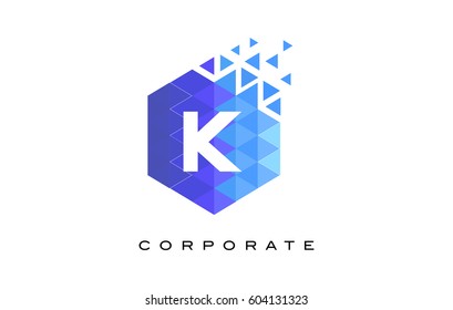 K Blue Hexagonal Letter Logo Design with Mosaic Blue Pattern.