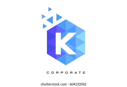 K Blue Hexagonal Letter Logo Design with Mosaic Blue Pattern.