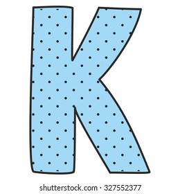 K blue vector alphabet letter with polka dots isolated on white background