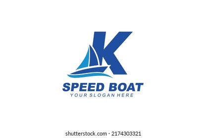 K Boat logo design inspiration. Vector letter template design for brand.