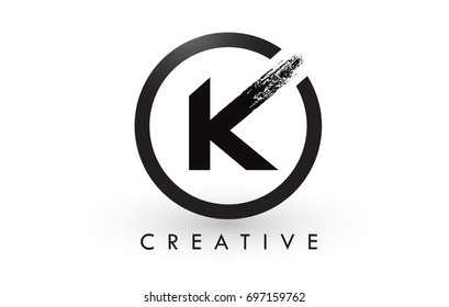 K Brush Letter Logo Design with Black Circle. Creative Brushed Letters Icon Logo.