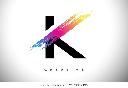 K Brush Stroke Artistic Letter Logo Design with Creative Modern Look and Vibrant Colors Vector Illustration.