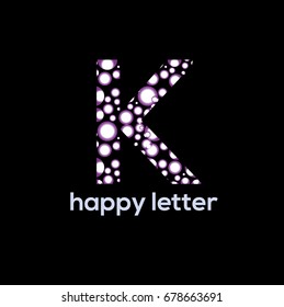 K Bubbles letter logo in purple gradient. Precious stones brand identity