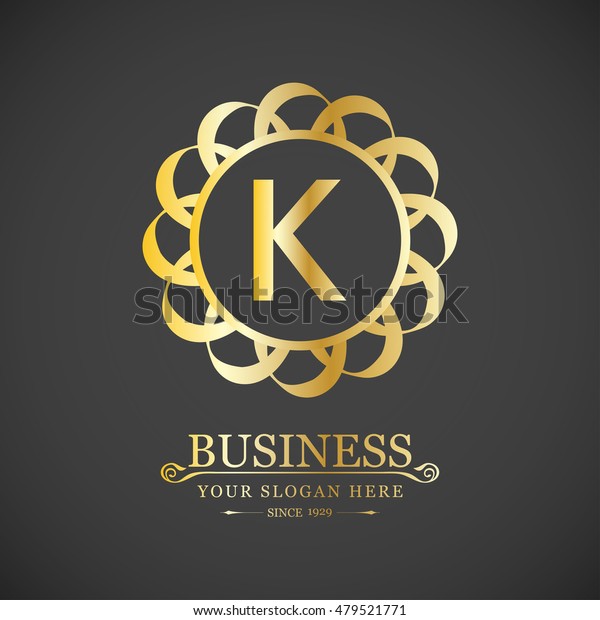 K Business slogan. classic art\
deco luxury linear monochrome golden minimal hipster geometric\
vintage vector monogram, frame , border , label for your logo\
badge