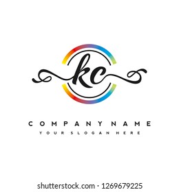 K C Initial handwriting logo vector