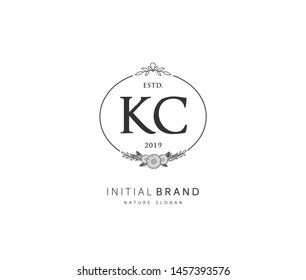 K C KC Beauty vector initial logo, handwriting logo of initial signature, wedding, fashion, jewerly, boutique, floral and botanical with creative template for any company or business.