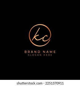 K, C, KC Initial letter handwritten and signature vector logo. Business template in round shape line art