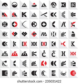 K and C letter vector sign collection. Abstract vectors set.