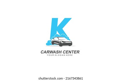 K Car wash logo design inspiration. Vector letter template design for brand.