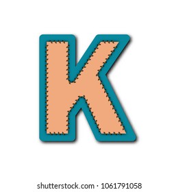 K character of alphabet in Embroidered patch work concept for vector graphic idea design