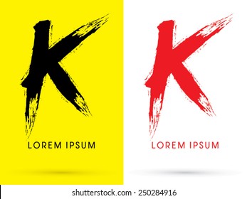 K ,Chinese Brush Grunge Font ,designed Using Black And Red Brush Handwriting, Logo, Symbol, Icon, Graphic, Vector.