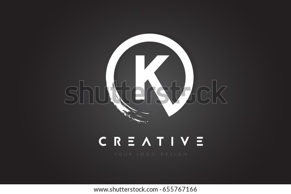 Kの円形の文字のロゴ 円ブラシデザイン 黒い背景 のベクター画像