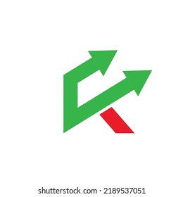 Diseño del concepto de flecha de letra K o CK Icono vectorial web de negocios