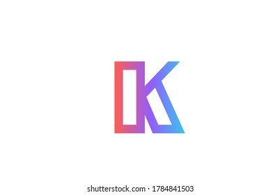 K colored alphabet letter logo icon. Pink blue simple line and design for company and business identity