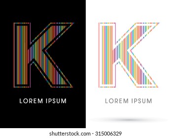 K ,Colorful Font, designed using colorful line graphic vector.