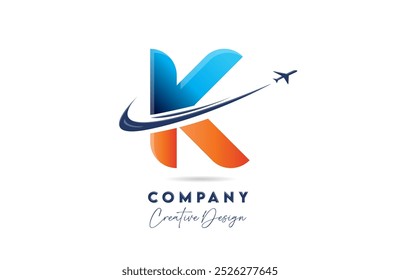 K carta corporativa alfabeto logotipo ícone design com plano de sopro adequado para uma empresa de viagens aéreas ou aeroespaciais ou negócios