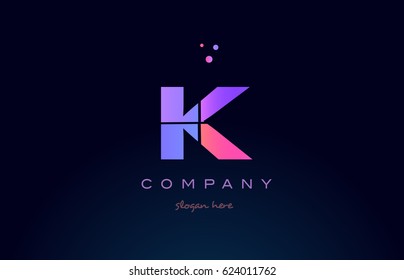 k creative color blue background pink purple blue magenta alphabet letter company logo vector icon design
