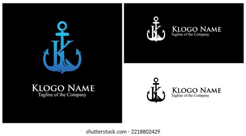 K custom anchor logo. initial K custom text in achor logo vector illustration