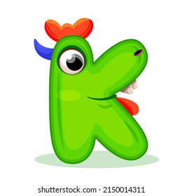 K, Cute Monster. English alphabet with funny monsters. Set of Monster funny cut aphabet with English letter. Colorful cartoon children Education, development of children detailed colorful Illustration