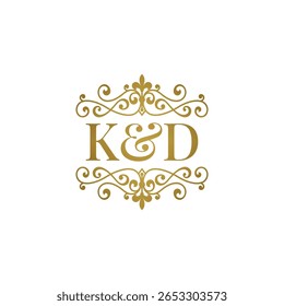 K e D iniciais logotipo ornamento ouro. Perfeito para casamento ou símbolo de parceiro de negócios