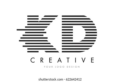 K D Zebra Letter Logo Design with Black and White Stripes Vector