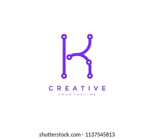 K dots circuit tech logo design