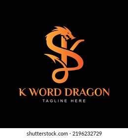 K Dragon Logo, Dragon Head - Dragon with K Logo. Dragon Gradient color icon 