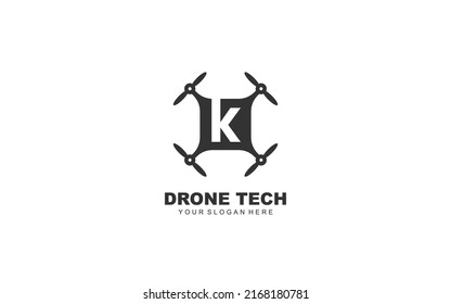 K Drone logo design inspiration. Vector letter template design for brand.