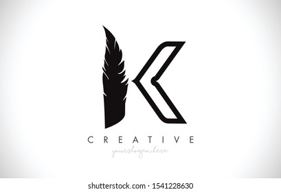 K Feather Letter Logo Icon Design With Feather Feather Creative Look Vector Illustration in Black and White Colors.