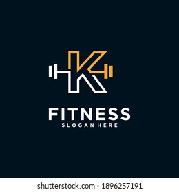 K fitness logo logo with Kettlebell fitness vector icon design and Barbell Fitness Gym Logo Design.