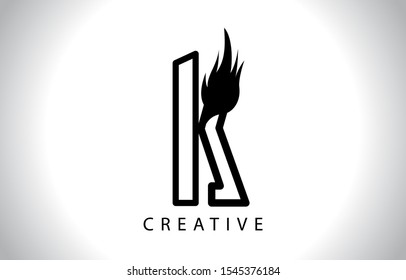 K Flame Letter Logo Icon Design With Fire Flame. K letter design logo concept with black and white colors trendy vector illustration.