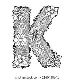 K Letra de flor aislada Ilustración del vector