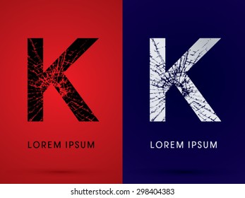 K ,Font , destroy, broken mirror,  broken glass, graphic vector.