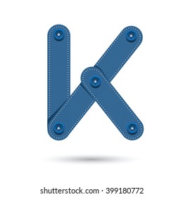 K font vector with blue Jeans Isolate  on White background