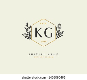 K G KG Beauty vector initial logo, handwriting logo of initial signature, wedding, fashion, jewerly, boutique, floral and botanical with creative template for any company or business.