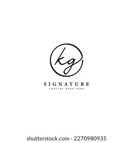 K, G, KG Initial letter handwritten and signature vector logo. Business template in round shape line art