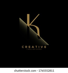 K Gold Letter Logo Design with Creative Paper Cut