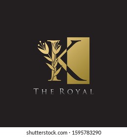 K Gold Letter Logo With Luxury Floral Design. Vintage drawn emblem for book design, brand name, business card, Restaurant, Boutique, Hotel.  