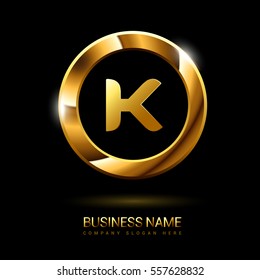 k golden initial circle logo for company