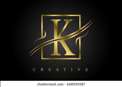 K Golden Letter Logo  Vector Illustration with Gold Metal Texture. Creative Metallic cuted Letter for Company Name, Label, Icon, Cover, Emblem, Print, Textile, Card, casino, brochure or Web Page.