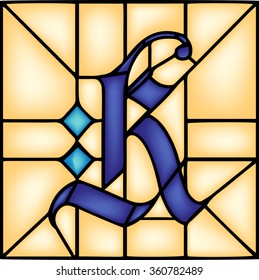 K - Gothic font, English alphabet, letter, vector illustration in stained glass window style