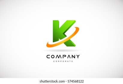 K Green 3d Letter Technology Media Alphabet Vector Company Logo Icon Sign Design Template