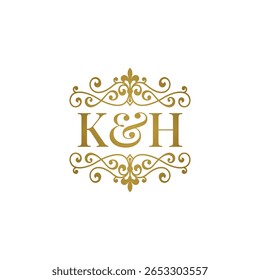 K e H iniciais logotipo ornamento ouro. Perfeito para casamento ou símbolo de parceiro de negócios