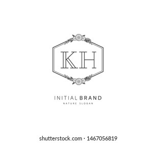 K H KH Beauty vector initial logo, handwriting logo of initial signature, wedding, fashion, jewerly, boutique, floral and botanical with creative template for any company or business.