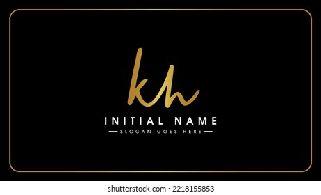 K, H, KH Initial letter logo. Alphabet KH Handwritten Signature logo design. Creative Golden handwriting letters K, H monogram icon.