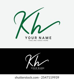 K, H, KH Logotipo da letra inicial. Alfabeto KH Logotipo de assinatura manuscrito