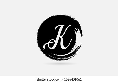K hand written letter logo alphabet on grunge circle in black and white for icon design. For a logotype on a company or business.
